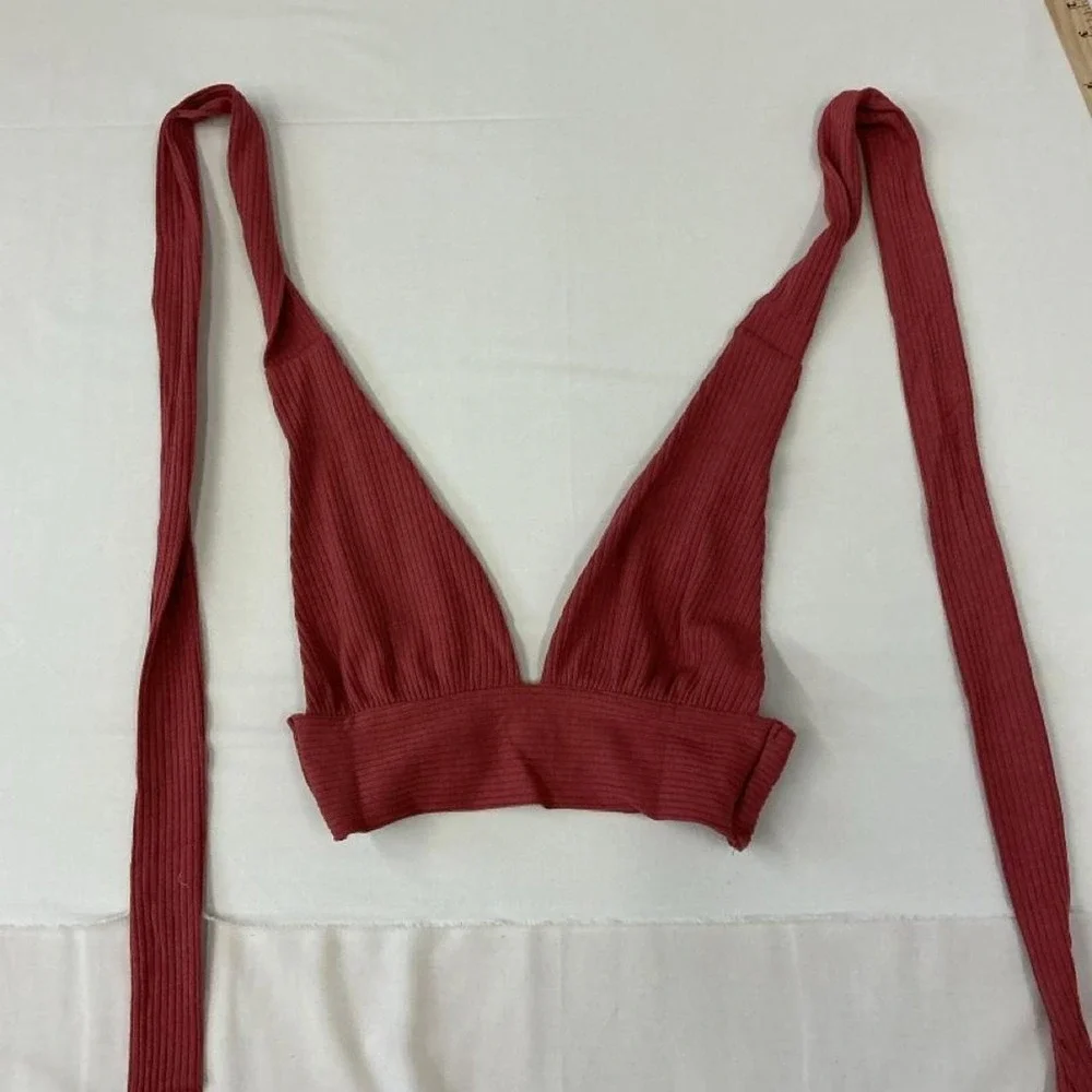 O. Vianca ribbed halter crop‎ top